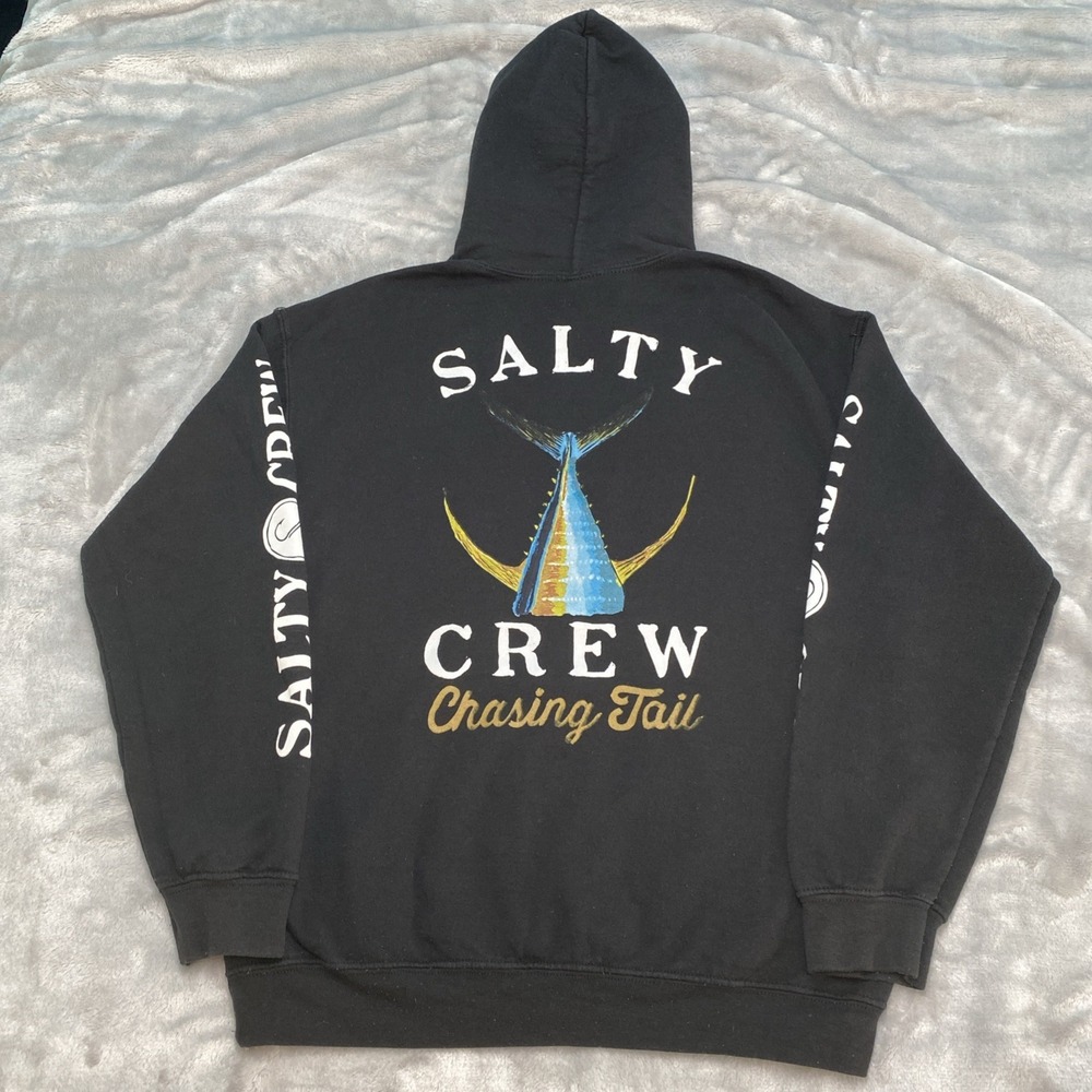 Salty Crew Chasing Tail Hoodie Men Medium Black Fishing‎ Graphic Sweatshirt